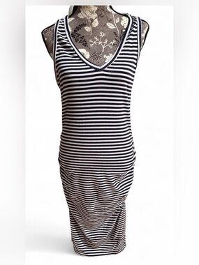 A New Day Women's Navy Blue Striped Rib Knit Side Ruched Bodycon Dress Large